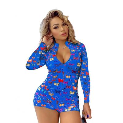 China Newly Breathable Fashionable Pajamas With Zipper Luxury Butterfly V Autumm Deep Blue Onesie Winter for sale