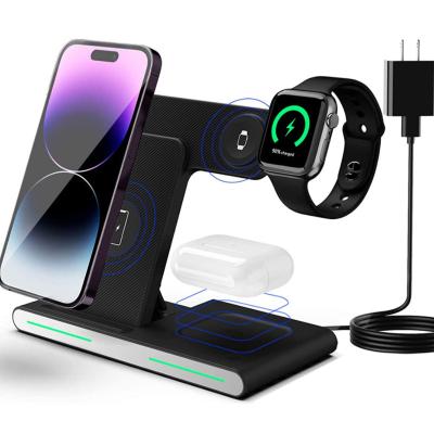 China Fast Foldable Mobile Phone 3 in 1 Wireless Charging Stations with 18w Chargers Adapters Portable Wireless Charger for iPhone AirPods iwatch for sale