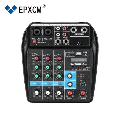 China Disco\Bar\Club\Home Mixer EPXCM/A4 4Channels USB Digital, Professional MP3 MUSIC Console Mixer Mixing Audio Sound With 48V Phantom Power for sale