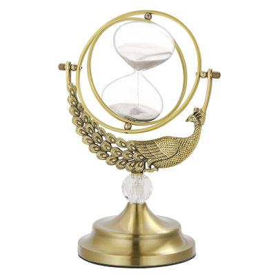 China Contemporary Brass Crystal Sand Timer Hourglass Peafowl Sand Timer Big Keepsake Gift Home Decor Antique White/Black Minutes 30 60 for sale