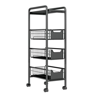 China High Quality Metal Living Kitchen Three Tier Fruit And Vegetable Storage Moving Rack With Wheels for sale