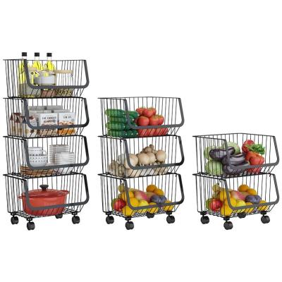 China Viable Multifunctional Kitchen Cart Wire Organizer Fruit Vegetable Basket Storage Serving Cart for sale