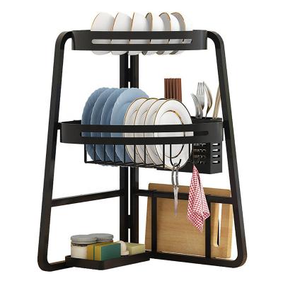 China High Quality Sustainable 2 Tier Black Kitchen And Table Folding Organizer Dish Storage Holders And Racks for sale