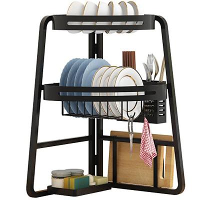 China Workable Carbon Folding Tripod Sink Dish Drying Rack Drain Bowl Dish Cutlery Tabaleware Countertop Kitchen Corner Storage Shelf Rack for sale