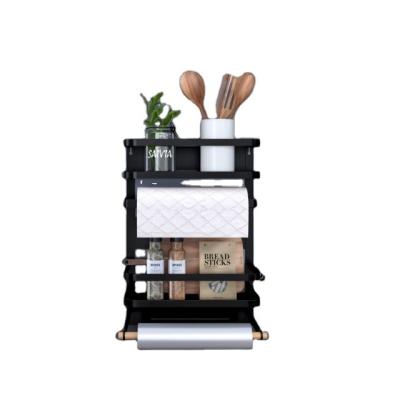 China Double Tier Spice Displays Shelf Holders Magnetic Black Color Magnetic Fridge Quality Kitchen Storage Racks Viable Space Saving for sale