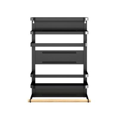 China Black Stoving Varnish Free Standing Magnetic Metal Organizer Accessories Kitchen Double Layers Foldable Installation Shelf Bracket for sale