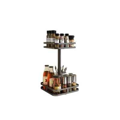 China Durable Modern Kitchen Double Layers Rotating Spice Rack Kitchen Spice Rack Large Capacity Spice Rack Household Items Standing Organizer for sale