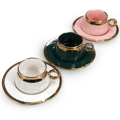 China Viable New Design Luxury Arabic Colorful Gold Chandelier Edge Coffee Tea Cup And Saucer Set for sale