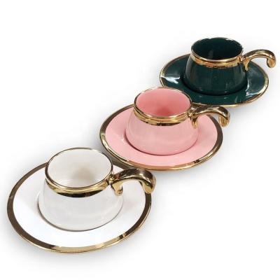 China New Design Viable Gold Colored Chandelier Edge Coffee Tea Cup And Saucer Gift Set for sale