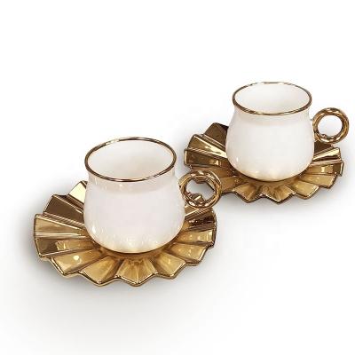 China Sustainable New Design Porcelain Gold Edge Coffee Tea Cup And Saucer Gift Set for sale