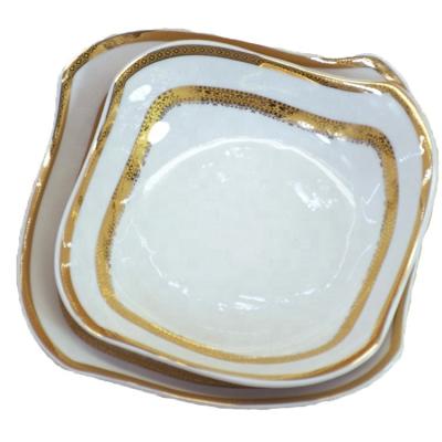 China Viable Fancy Irregular Edges Design Luxury Gold Square Ceramic Soup Bowl Wedding Restaurant Dinnerware Bowls Set for sale