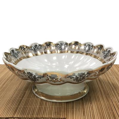 China Sustainable Fruit Dish Ceramic Candy Tray Plates Porcelain Golden Design for sale