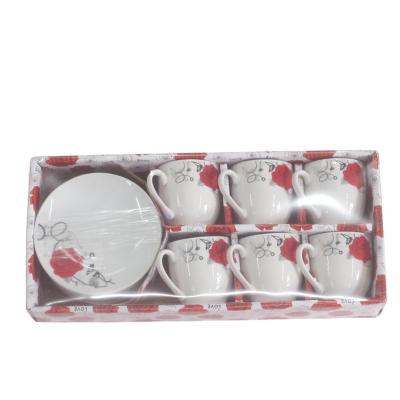 China Cheap Viable Boxed Floral Home White Porcelain Coffee Tea Cups And Saucers Set for sale