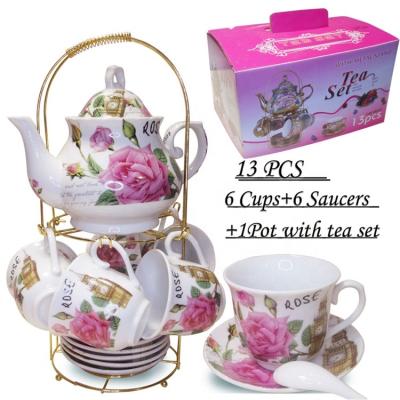 China Viable Unique 13 Pcs Like Restaurant Coffee Cup Saucer Ceramic Teapot Sets for sale