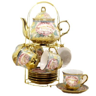 China Gold Rim Bone China Porcelain Royal Afternoon Tea Party Viable Luxury Premium Coffee Ceramic Cup Saucer Set for sale