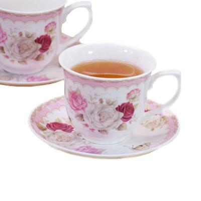 China Viable Rose Flower Design Bone China Teacup Teacup and Saucer Sets European Ceramic Coffee Cups for sale