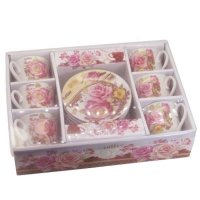 China Sustainable Fine Gift Of Romantic Porcelain Cups Rose Royal 12 Piece Tasting Tea Cup And Saucer Sets for sale