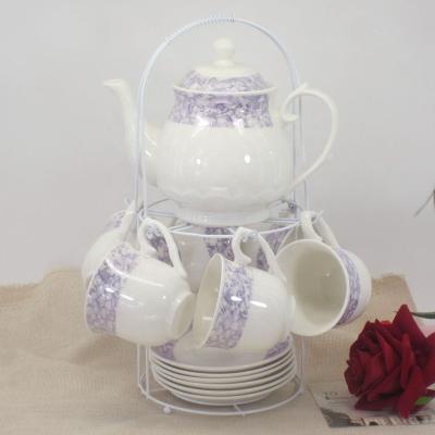 China New Household Sustainable High Quality Bone China Ceramic Teapot Minimalist Purple 13 Pcs Teapot Sets for sale