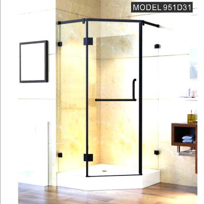 China Modern Brass Black Frame Pivot Door Four Fixed Rectangle Two Shape Open Shower Enclosure 951d31 for sale