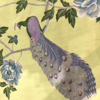 China Breathable cotton and heave linen fabric with special design peacock pattern embroidery for soft sofa curtain cushion home deco for sale