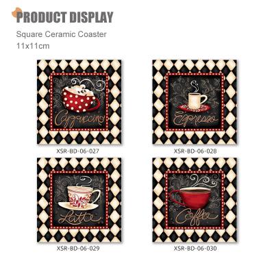 China Sustainable Wholesale Cheap Square Coffee Design Absorbent Ceramic Coaster With Cork Back Sublimation Tile Coasters Table Desk Mug Mats for sale