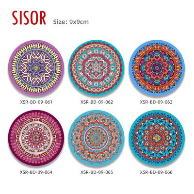 China Sustainable Wholesale Boho Mandala Design Absorbent Ceramic Coaster Bohemian Custom Round Ceramic Coasters Sublimation Tile Cup Mats&Pads for sale