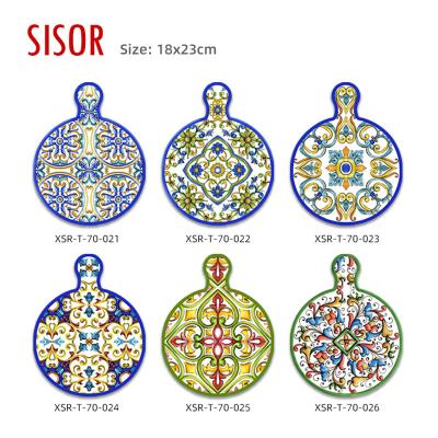 China Sustainable Wholesale Italian Design Ceramic Trivet Custom Ceramic Kitchen Hot Pads Tableware Placemat Sublimation Tile Pad With Cork for sale