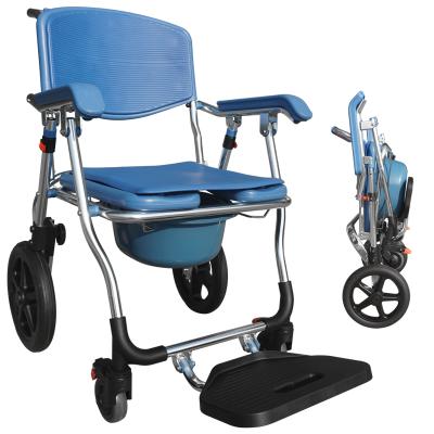 China Water Proof Bathroom Toilet Chair 3 In 1 Folding Commode Chair With Wheels for sale