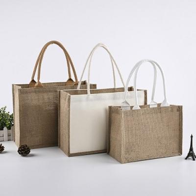 China Shopping Wholesale Cheap Natural Burlap Linen Jute Tote Bag For Promotion Gift Wedding for sale