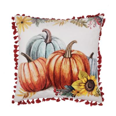 China Wholesale Decorative Print Pumpkin Print Pumpkin With Tassel Velvet Pillow Cushion Seasonal Cover For Harvest for sale