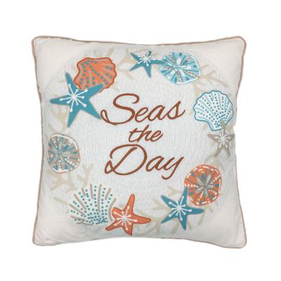 China Decorative Ocean Print Embroidery Starfish Conch Shell Seahorse Cushion Pillow Cover Coral Print for sale