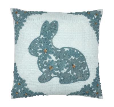 China Wholesale Decorative Applique Ribbon Embroidery Rabbit With Beads Cushion Pillow Cover For Easter for sale