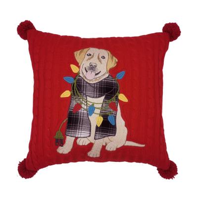 China Embroidered Christmas Red Knit Decorative Embroidery Applique Dog Scarf Pillow Cover for sale