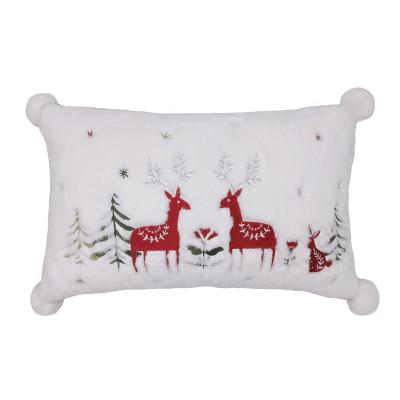 China Wholesale Decorative Embroidery Faux Reindeer Rabbit Fur Embroidery Reindeer Tree Back Knit Seasonal Chunky Plaid Pillow Cushion Cover For Christmas for sale