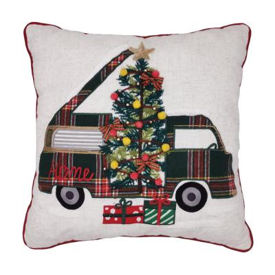 China Wholesale Decorative Jacquard LED Embroidery Tree with Tassel Green Plaid Applique Car Cushion Seasonal Tile for Christmas for sale