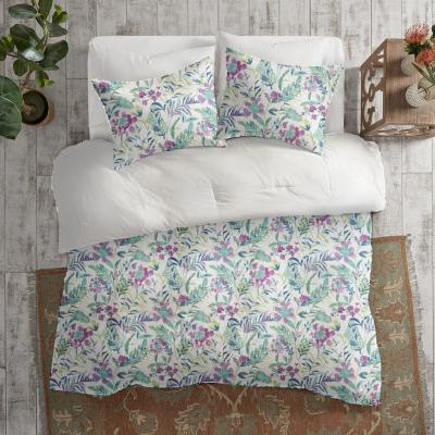 China Wholesale Home Bedding Comforter Set Pastel Colors Printed Green and Lavender Watercolor Floral Design Comforter for sale