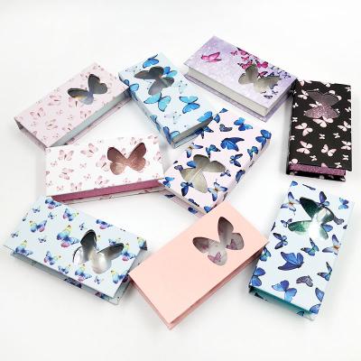 China Long Natural Acrylic Rectangle Printing Transparent Butterfly Eyelash Box Butterfly Cavity Eyelash Box for sale