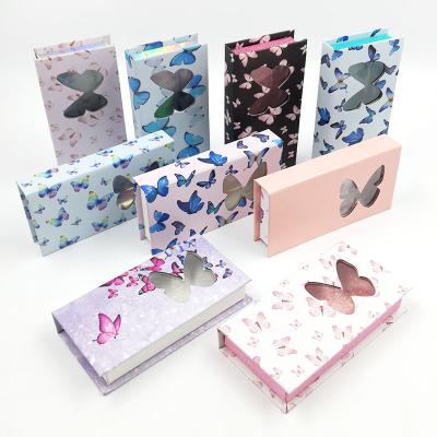 China Long 2021 Many Butterfly Boxes Eyelash Box Butterfly Shape Natural Mass Printed Holographic Windows for sale