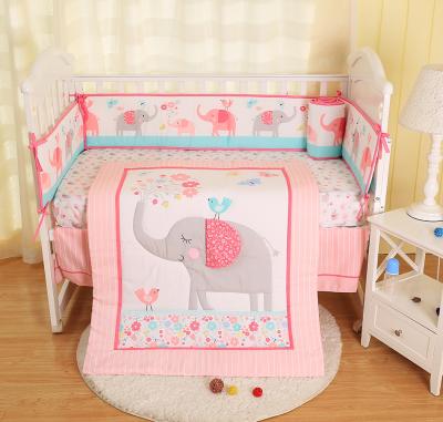 China Cute Nondisposable Elephant Printed Baby Crib Bedding Set OEM Design Baby Crib Bedding Set for sale