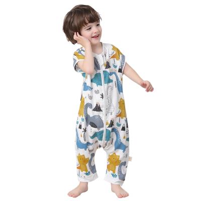 China Antibacterial Newborn Sleep Bag Summer 100%Cotton Short Sleeve Cute Cartoon Overalls Soft Cute For Kids Pajamas for sale