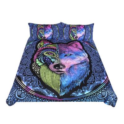 China High Quality Nondisposable 3d Wolf Pattern Printed Duvet Cover, 3pcs Microfiber Queen Size Bedding Set for sale