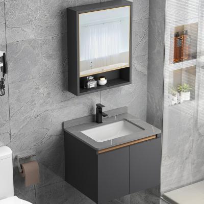 China Wholesale Modern Premium Stainless Steel Wall Mounted Bathroom Vanity With Mirror Hotel Bathroom Vanity Cabinet for sale