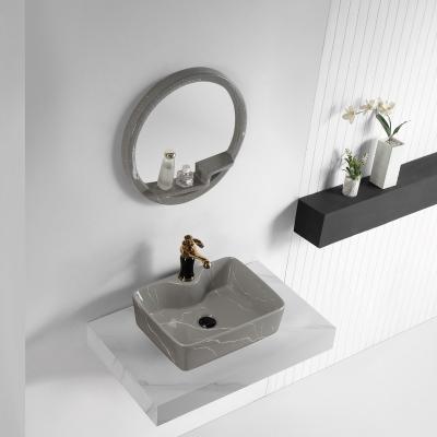 China New Modern Hot Sale Design Hotel Sink Porcelain Gray Vessel Sink With Mirror Countertop for sale