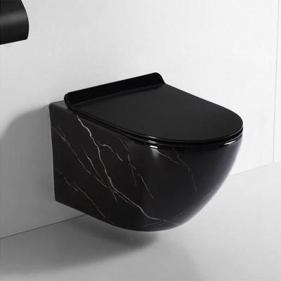 China Concealed Modern Black Wall Hung Cistern Toilet With Concealed Flush Toilet Seat for sale