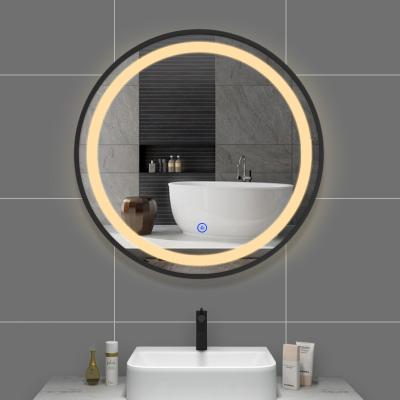 China New LED Warm White Sensor Light Touch Border Bathroom LED Fogproof Round Mirror Smart Light Mirror for sale