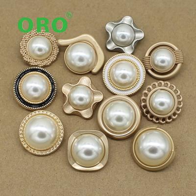 China Other Shirt Buttons Wholesale Pearl Beads Round Metal Material Pearl Button for sale