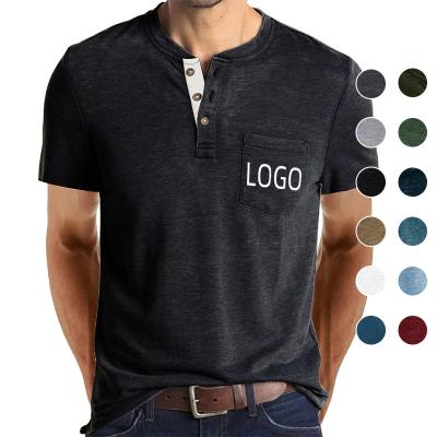 China Breathable High Quality 35% Polyester 65% Cotton Blend Plain Loose Fit T-shirt Hombre Short Sleeve 3 Button Men Henley T Shirt for sale