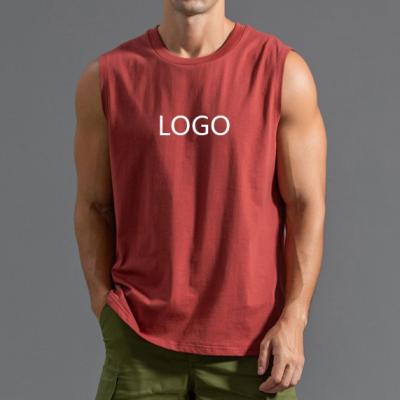 China Breathable Gym Stringer Workout Cut Out Sleeve High Quality Style Sublimation Custom Logo Bodybuilding Running Tank Tops For Men for sale