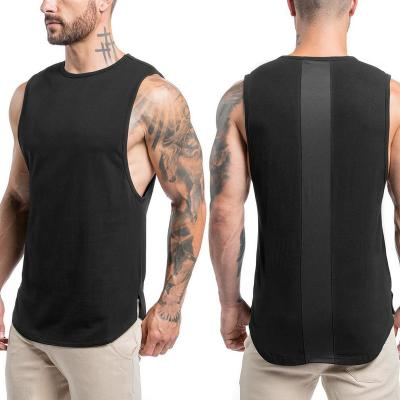 China QUICK DRY Custom Logo Summer Gym Fitness Muscle Black Sleeveless T Shirts Stringer Curved Hem Sport Running Tank Top Men for sale