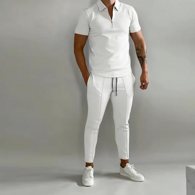 China Breathable Blank Quarter Zip T Shirt And Pants Sports Wear Gym Fitness Sets Casual Suit Tracksuit Men 2 Pieces Jogger Sets for sale